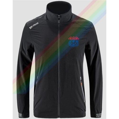 2021 Hot Sale Route 66 Red Bule Logo Slim Sport Jacket Mens Outdoor Zippered Comfortable Soft Jacket Men Casual Front Printing