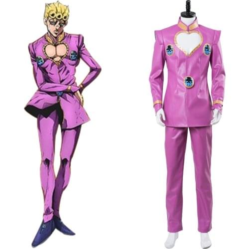 JoJos Bizarre Adventure Golden Wind Giorno Giovanna Cosplay Costume Pink Suit Uniform Halloween Carnival Costumes