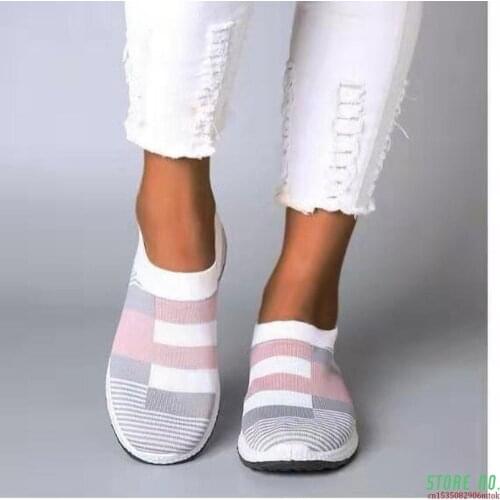 New Women Sneakers Vulcanized Shoes Sock Sneakers Women Summer Slip On Flat Shoes Women Plus Size Loafers