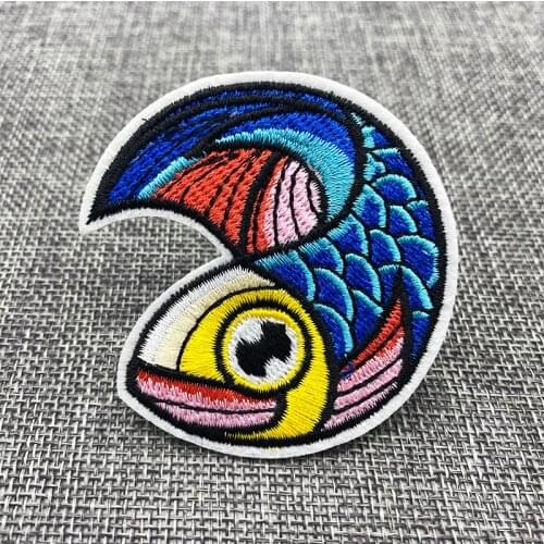 Round fish embroidery patch DIY Iron on Clothes Cropped Badges Applique for Jacket Jeans Cloth Decoration Apparel Garment
