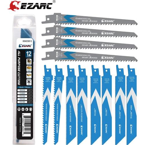 EZARC 12pcs Reciprocating Saw Blades 6 Inch, Bi-Metal Demolition Sabre Saw Blade Set for Metal and Wood Cutting (12 Pack)