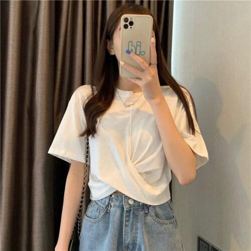 Hot Girl Short Top Women 's Loose Korean Style 2021 New Internet Hot Design Cross Short Sleeve T-shirt Ins Fashion
