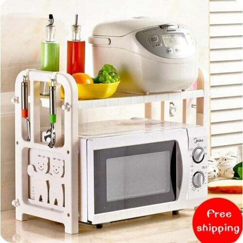 Multi-purpose Microwave Shelf Plastic Double Layer Oven Storage Rack Spice Seasoning Organizer