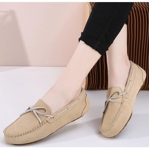 Four Seasons Womens Shoes Comfortable Lace-up Moccasin Shoes Elastic Soft Flat Shoes Simple Casual Shoes Light Outdoor Shoes