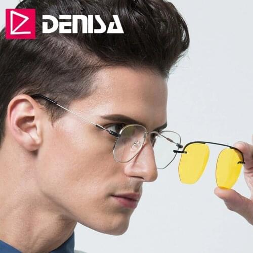 DENISA Night Vision Glasses Clip On Glasses Polarized Sunglasses Men 2019 Optical Spectacle Frame Yellow Sunglasses UV400 G2309