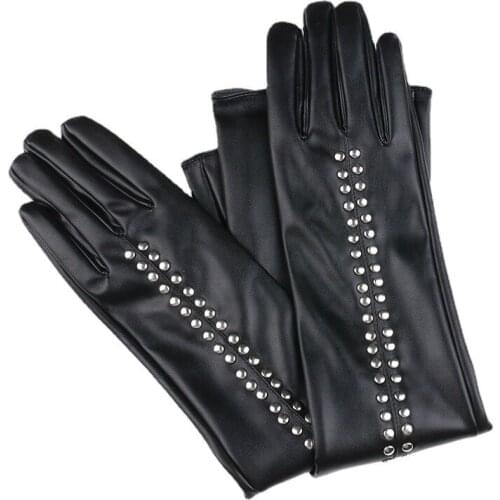 New Long Leather Gloves Fashion Women Sexy Rivet Design Winter Elbow Etiquette Party Length Full-finger Gloves S2325