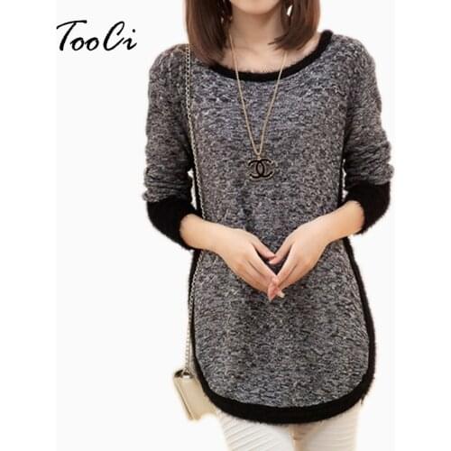 New Fashion Spring Brand Female Mohair Pullover Loose Sweater Knitted Long Sleeve O-neck Gray Pullovers Hot Sale Sweater