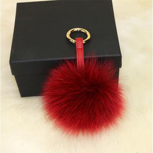 Luxury Fox Fur Pom Pom Diy Keychain Furball Keyring Handbag Accessories Charms for Bags Fluffy Key Chains Women Gift Supplier