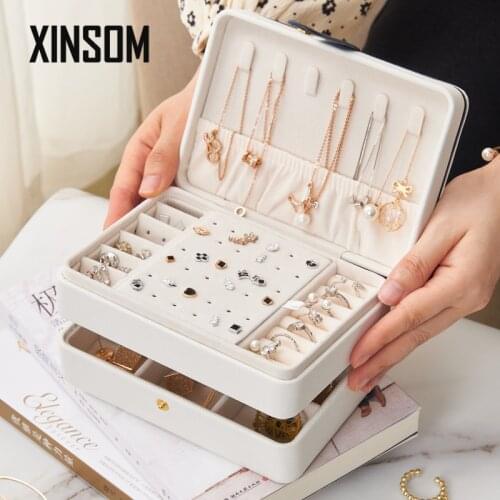 XINSOM 2021 New Jewelry Box Three Layers High Capacity Jewelry Packaging Display Box Portable Travel Case Casket Drop Shipping