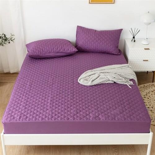 Waterproofe Fitted Bedding Sheet Queen/King Size Purple Color Mattress Cover With Elastic Plaid Bed Sheets Double(No Pillowcase)