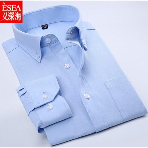 Fashion non-iron and easy to wash Oxford shirt mens solid color long-sleeved shirt casual simple large size tooling shirt 2021