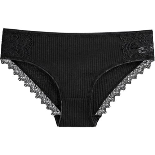 TFCSLOIN Sexy lace-edged cotton underwear womens seamless breathable threaded middle waist plus size ladies briefs