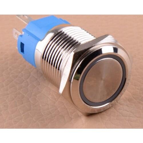 Universal 16mm Car 12V Engine Start Push Button Switch Ignition Starter Latching Red LED Ring 5 Pin Self-Locking IP67
