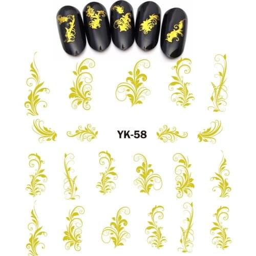 UPRETTEGO Gold/ Silver Water Stickers Metallic Nail Decals FLOWER VINTAGE SWIRL FLORAL ABSTRACT STRAMONIUM LAVENDER YK55-60