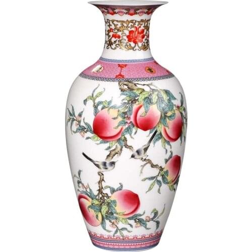Famille Rose Peach Pattern Vase home living room TV cabinet wine cabinet decoration ornaments Ceramic vase