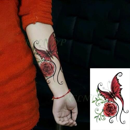 Waterproof Temporary Tattoo Sticker Red Butterfly Rose Fake Tattoo Flash Hand Arm Leg Tattoo for Girl Women Men