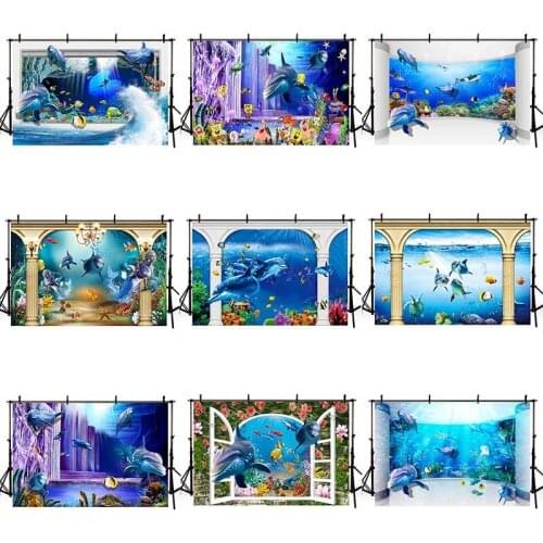 DAWNKNOW 3D Deep-sea Fish Shark Photography Background Backdrop Photocall Newborn Baby Summer Party Wedding Photo Studio Props