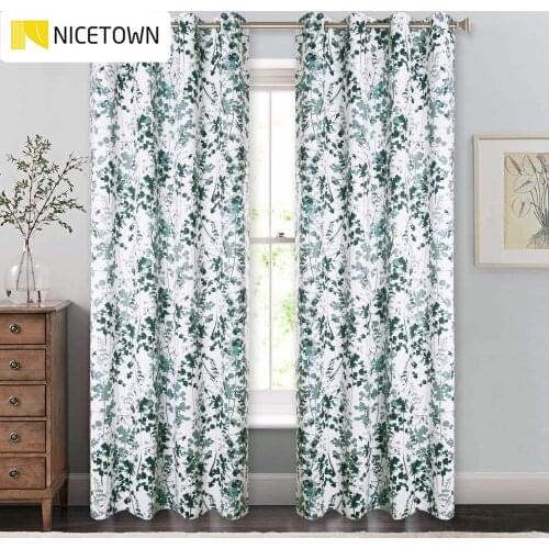 Watercolor Printed Curtain Light Dimming/Privacy Protecting Window Drapery, Natural Botanic Pattern for Villa/Living Room, 1PC