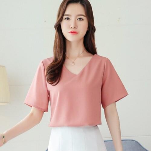 Summer chiffon blouse women casual short-sleeved V-neck chiffon shirt ladies fashion backless sweet lace up tops blouse