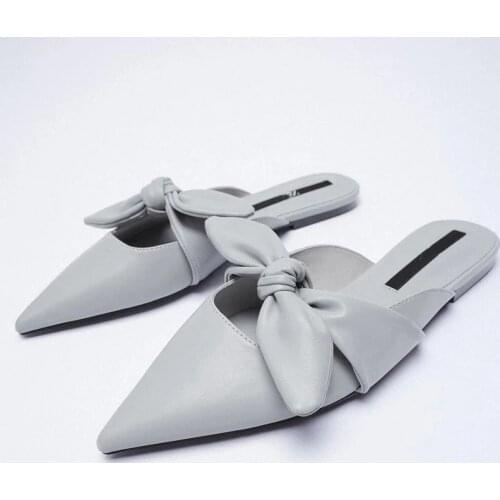 ZAR 2021 Summer New Fashion Pointed Toe Flat Lattice Bow Sexy Outer Wear Muller Sandals And Slippers Women Luxury Brand Mujer