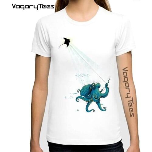 2020 Octopus and devil rays Kite Flying T Shirts Women casual Top Cool animal design girl T-Shirt For Adult Tshirts Clothes