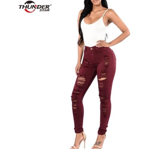 New 2018 Autumn Winter Skinny Jeans Women Denim Pants Holes Destroyed Knee Pencil Pants Casual Trousers Plus Size Ripped Jeans