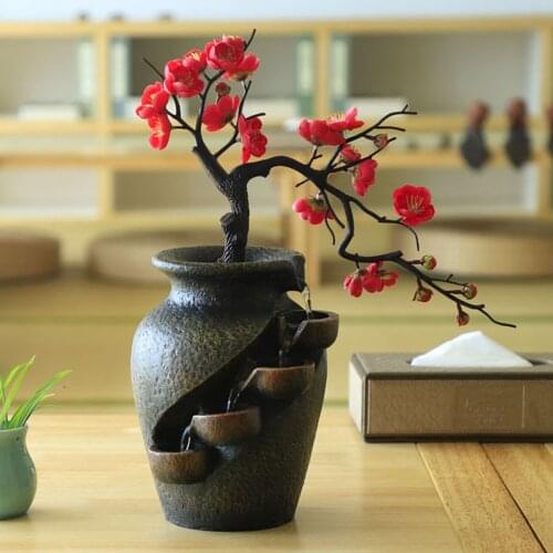 2021 Creative Home Garden Simulation Plant Vase Crafts Resin Waterfall Fountain Indoor Desktop Flowing Water Landscape Ornament