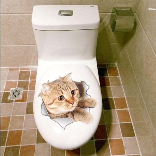 21x22cm Funny Cat Toilet Seat Stickers For Wash Room Wc Home Decoration Diy Vivid 3d Wall Decals Kitten Pvc Mural Art