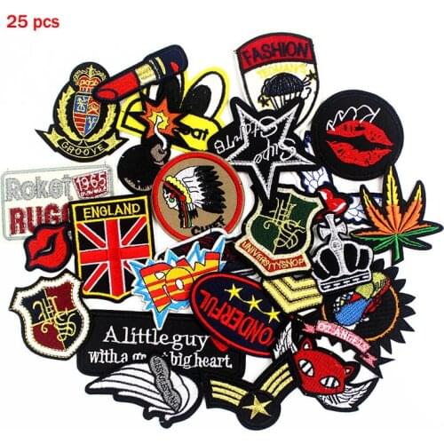 25 Pcs/ lot Mixed Designs Fashion Clothes Patches Hot Iron on badge Costume Decoration Stickers for Jeans jacket