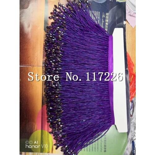 5 yards /bag purple 12-15cm width tube beads ribbon fringe tassel for fashion designer/sawing /dress decoration