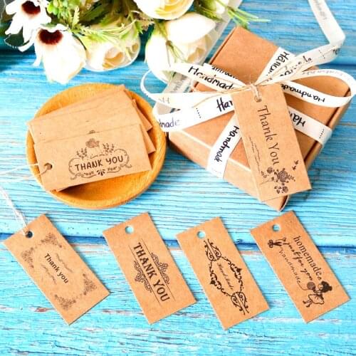 50pcs Kraft Paper Tags Wedding Favor Hang Tags With Strings Handmade Garment Crafts Price Tag Labels Thank You Gift Tags