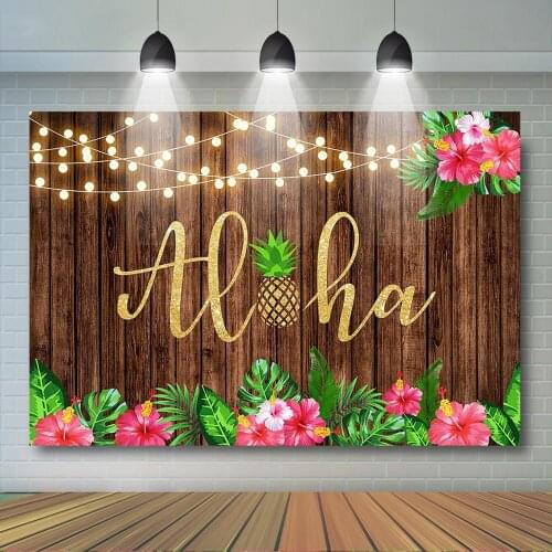 Aloha Birthday Baby Shower Backdrop Hawaiian Pineapple Wood Background Girls Luau Birthday Party Decor Banner