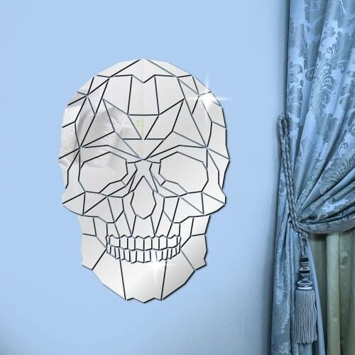 Halloween DIY Horror Skull Head Acrylic Mirror Wall Sticker Geometric Grim Skeleton Head Skull Removable Mural Decals