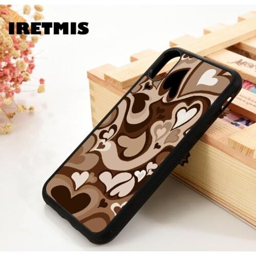 Iretmis 5 5S SE 6 6S TPU Silicone Rubber Phone Case Cover for iPhone 7 8 Plus X Xs 11 12 MINI Pro Max XR Brown Hearts