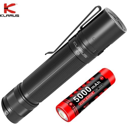 KLARUS E3 USB Type-C Rechargeable Flashlight max 2200 lumen XHP35 HD 6500K Tail Dual Switch Tactical Torch 21700 5000mAh Battery