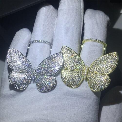 Flying butterfly Ring Mirco Pave 299pcs AAAAA Cz Stone Silver color Party wedding band ring for women men Finger Jewelry