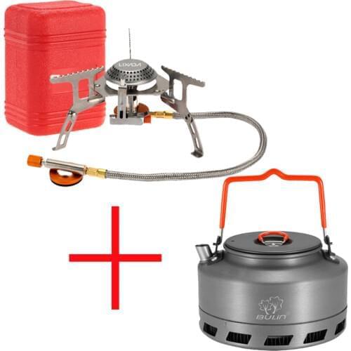 Lixada Outdoor 3000W Gas Stove and 1.1L Water Pot Set Folding Electronic Gas burner Picnic Teapot Kettle Camping Cookware