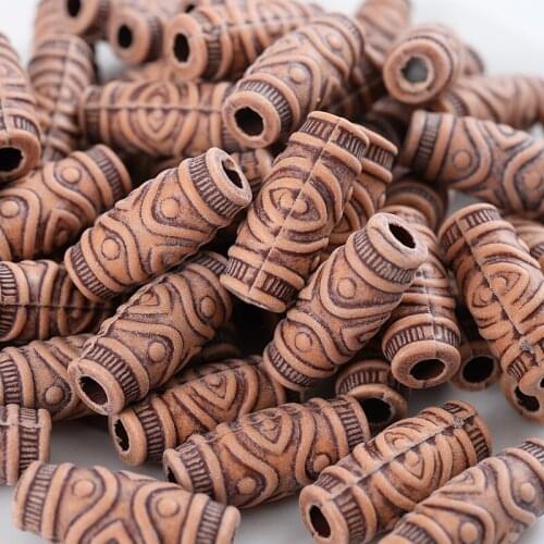 Cute Acrylic Wooden Beads 50Pcs Imitation Wood Color Long Tube Big Holes Beads For Handmade DIY Necklace Bracelet Jewelry Making