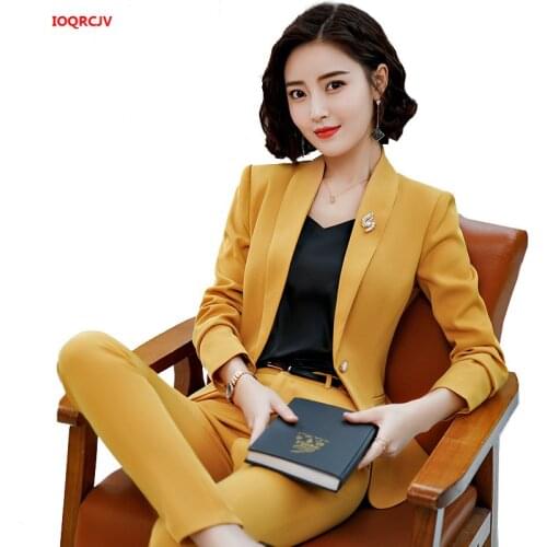 Fashion Elegant Women Pants Suits 2 Pieces Set Long Sleeve Blazer And Formal Trousers Office Ladies Work Wear Business Suits 903