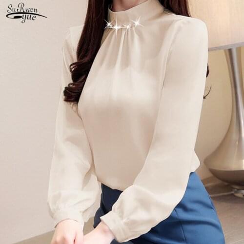 Blusas Mujer De Moda 2021 Fashion Womens Tops and Blouses Stand Collar Blouse Long Sleeve Women Shirt Chiffon Shirts 2553