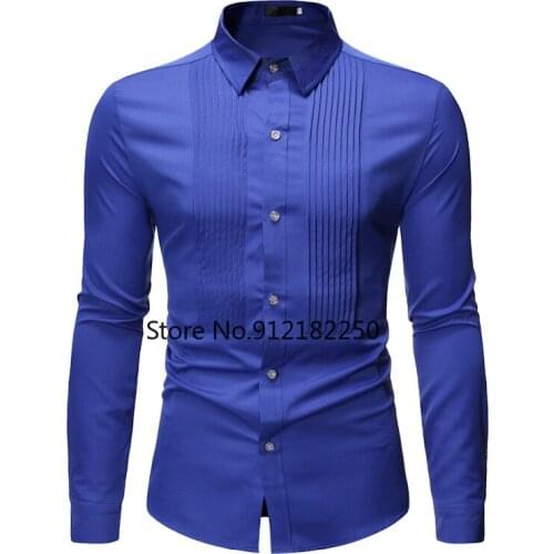 Royal Blue Wedding Tuxedo Shirt Men 2021 Brand Fashion Slim Fit Long Sleeve Mens Dress Shirts Business Casual Chemise Homme