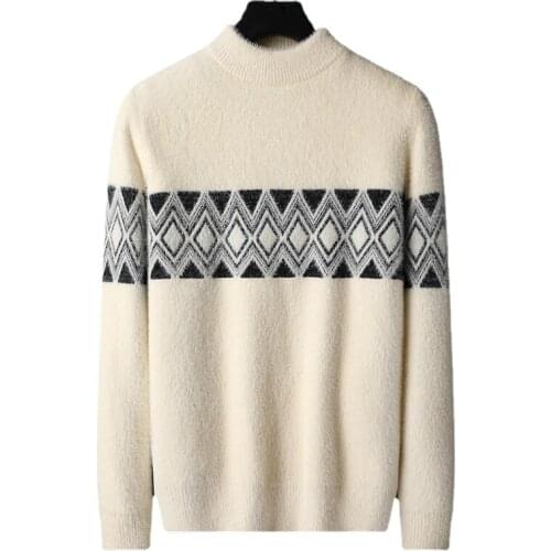 Mens New Sweater Autumn/winter 2021 Mens Long Sleeve Cover Mink Cross-stitch Coat Fashion Round Neck Sweater Sweater Jacket