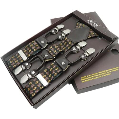JIERKU Suspenders Mans Braces 6 Clips Suspensorio Fashion Tirantes Trousers Strap Father/Husbands Gift 3.5*120cm JK6C08224