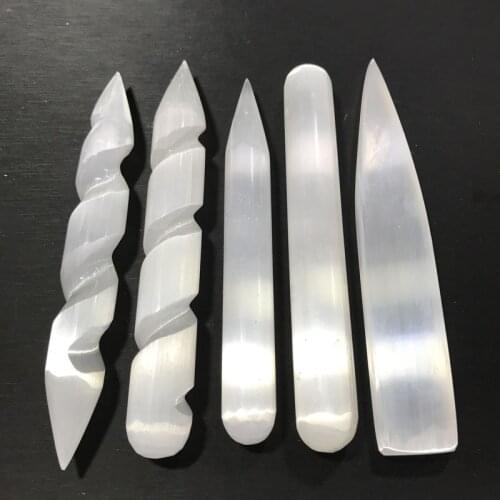 Natuurlijke Witte Selenite Stok Kristal Dubbele Punt Wand Minerale Specimen Hand Gesneden Ornament Healing Gift