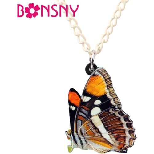 Bonsny Acrylic Tropic Floral Spotted Butterfly Necklace Pendant Chain Collar Fashion Insect Summer Jewelry For Women Girls Gift