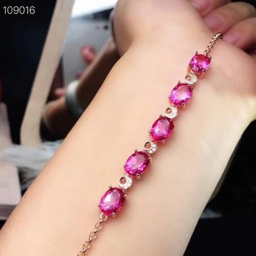 KJJEAXCMY fine jewelry 925 pure silver inlaid natural Pink Topaz Necklace support detection