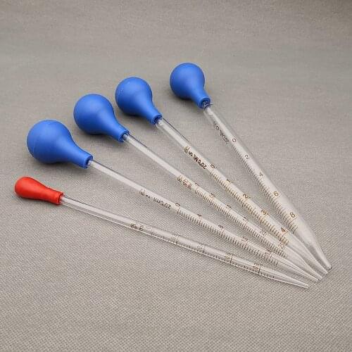 10pcs/lot Glass Graduated Pipette Dropper1ml/2ml/3ml/5ml/10ml Scaled Transfer Pipette with Rubber Head