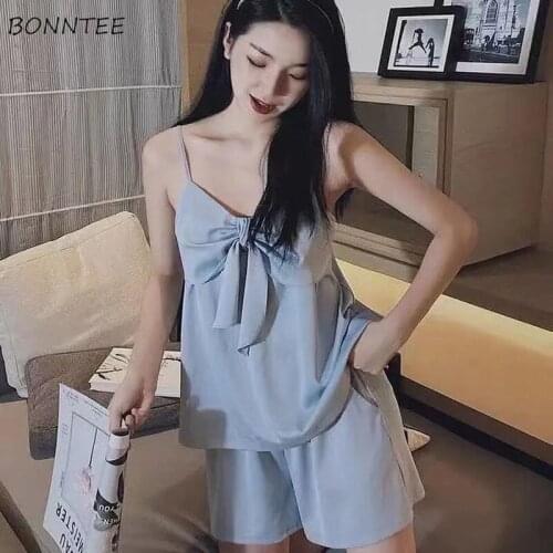 Pajama Sets Women Soft Sexy Sleepwear Loose Retro Ladies Simple Solid Ulzzang Leisure 2pcs Kawaii Homewear Harajuku Stylish New