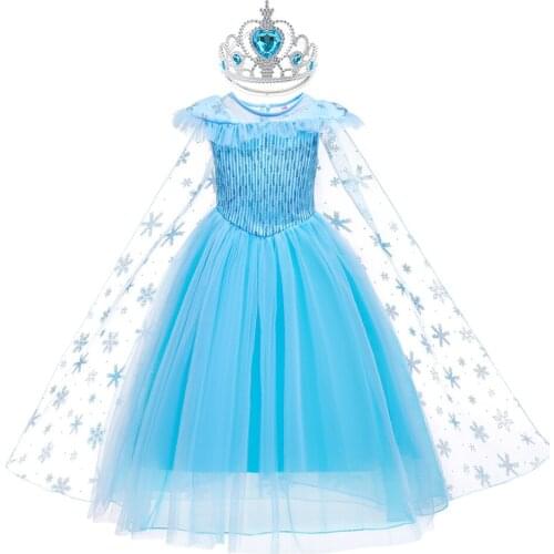 Baby Girl Elsa Dress Children Princess Costume Cape and Crown Kids Birthday Party Halloween Fancy Evening Dress 3-10 Years