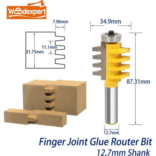 1/2"12.7 mm Shank Reversible Finger Glue Joint Router Bit for Woodworking Bearing Finger Joint for DIY Door Table Cabinet Shelve